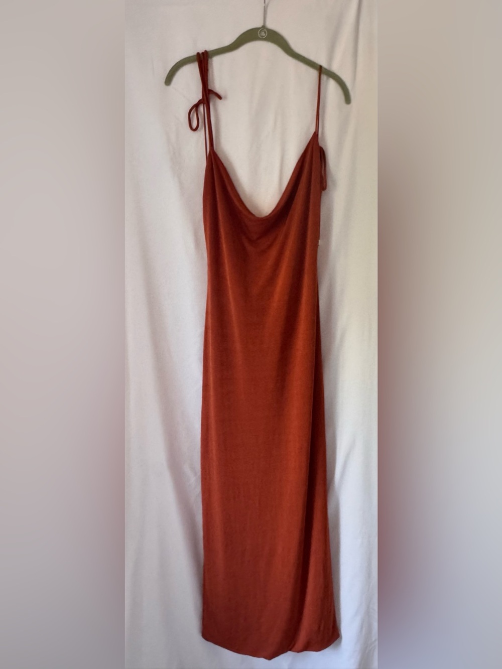 Meshki Burnt Orange Maxi Tie-Strap Cowl Neck Dress